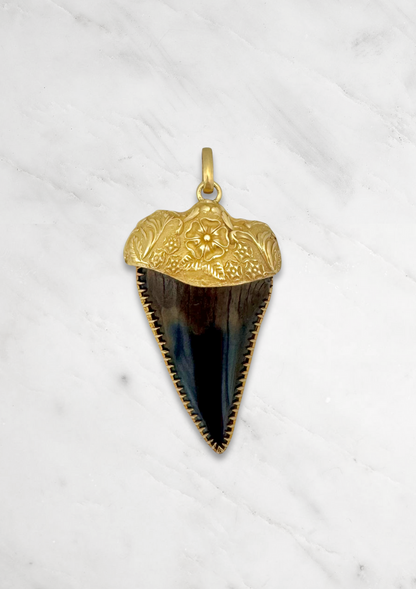  Circa 1700 fine jewelry 18k yellow gold Love Token Fossilized Shark Tooth Talisman Pendant