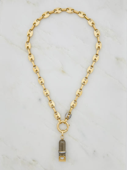 Circa 1700 fine jewelry 18k yellow gold Spinning Diamond & Enamel Whistle Tasliman Pendant