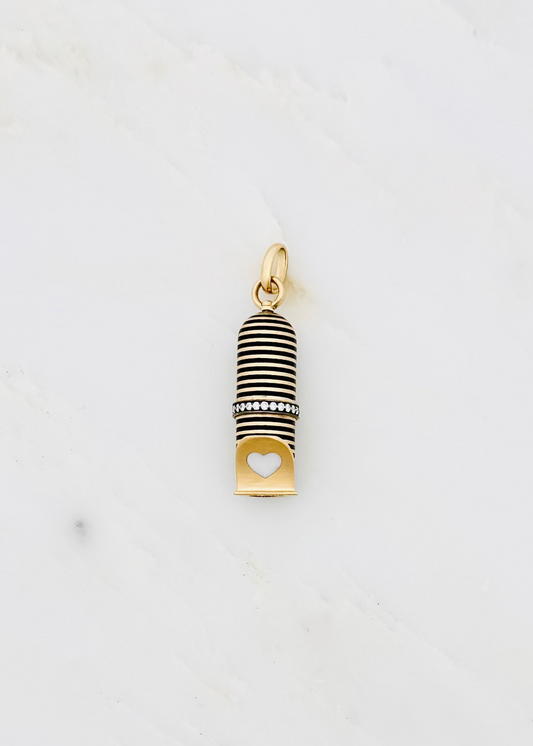 Circa 1700 fine jewelry 18k yellow gold Spinning Diamond & Enamel Whistle Tasliman Pendant