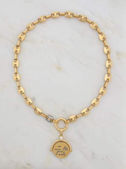 Circa 1700 fine jewelry 18k yellow gold diamond I Love You Diamond Spinner Talisman Pendant on Mariner chain