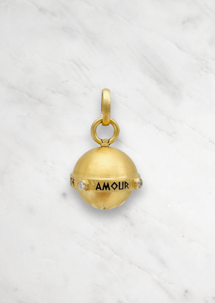 Circa 1700 fine jewelry 18k yellow gold diamond Love, Strength, Health & Happiness Secret Talisman Spinning Orb Pendant