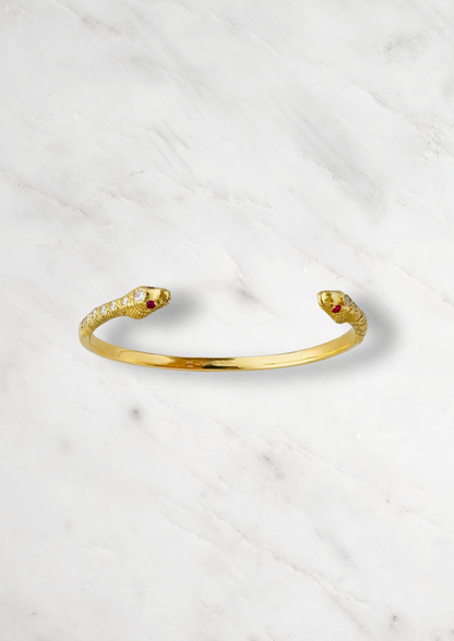 Circa 1700 fine jewelry 18k yellow gold diamond ruby Eternal Love Toi et Moi Snake Cuff Bracelet