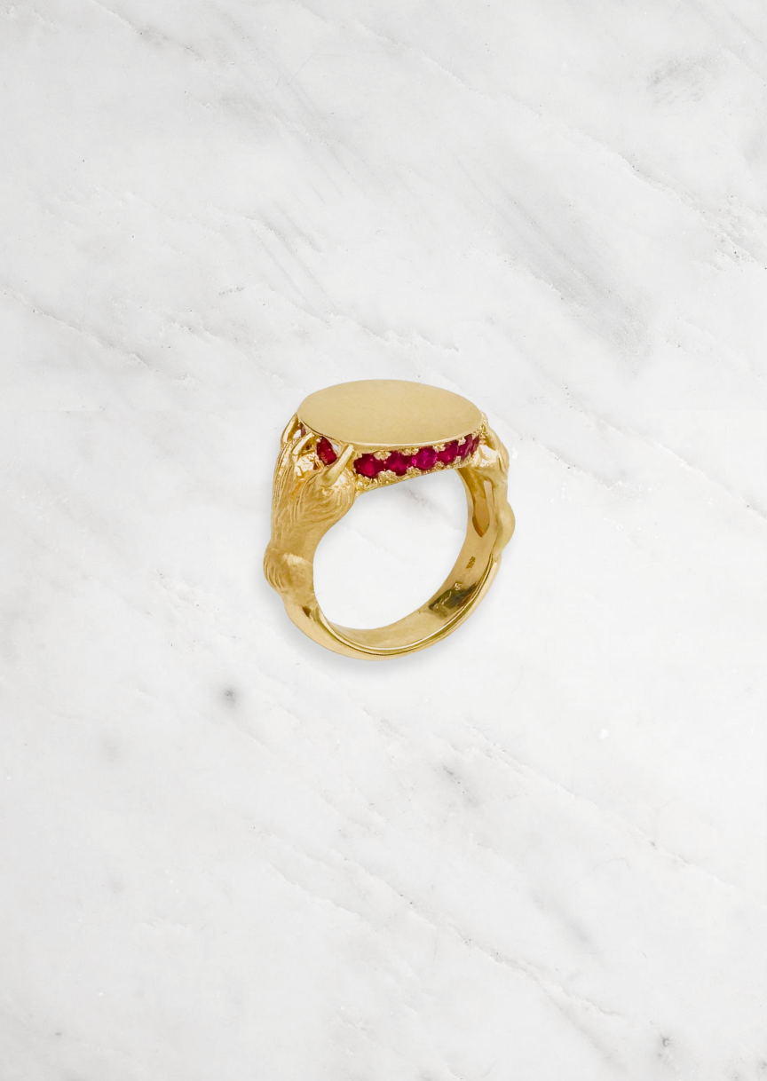 Circa 1700 fine jewelry 18k yellow gold diamond ruby Eternal Love Toi et Moi Snake Cuff Bracelet