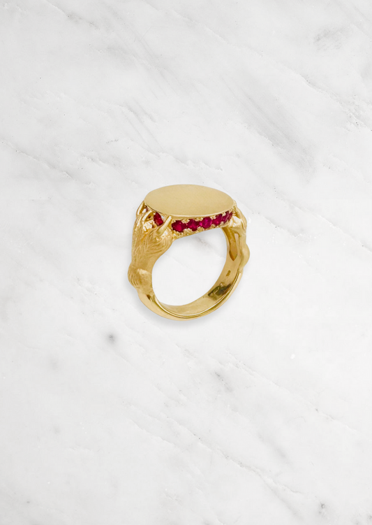 Circa 1700 fine jewelry 18k yellow gold diamond ruby Eternal Love Toi et Moi Snake Cuff Bracelet