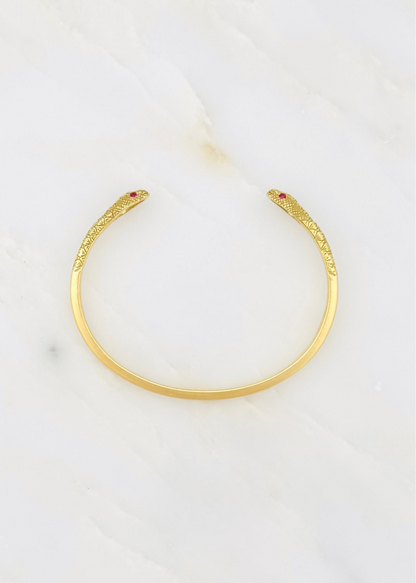 Circa 1700 fine jewelry 18k yellow gold diamond ruby Eternal Love Toi et Moi Snake Cuff Bracelet
