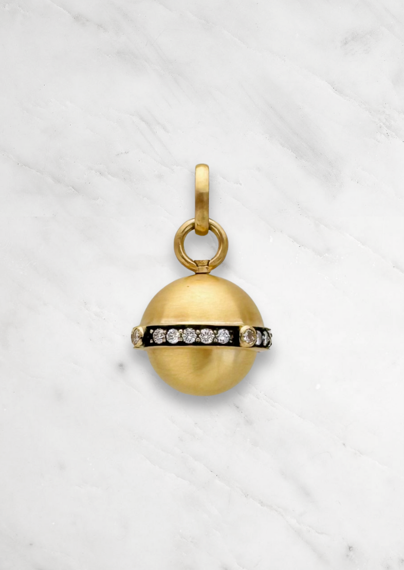 Circa 1700 fine jewelry 18k yellow gold diamond ruby Qu'hier Que Demain Secret Talisman Spinning Orb Pendant