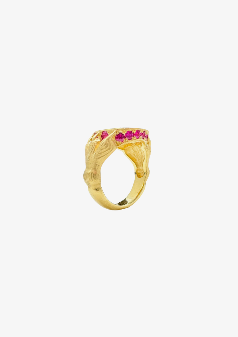 Circa 1700 fine jewelry 18k yellow gold pink ruby Claw in the Love Signet