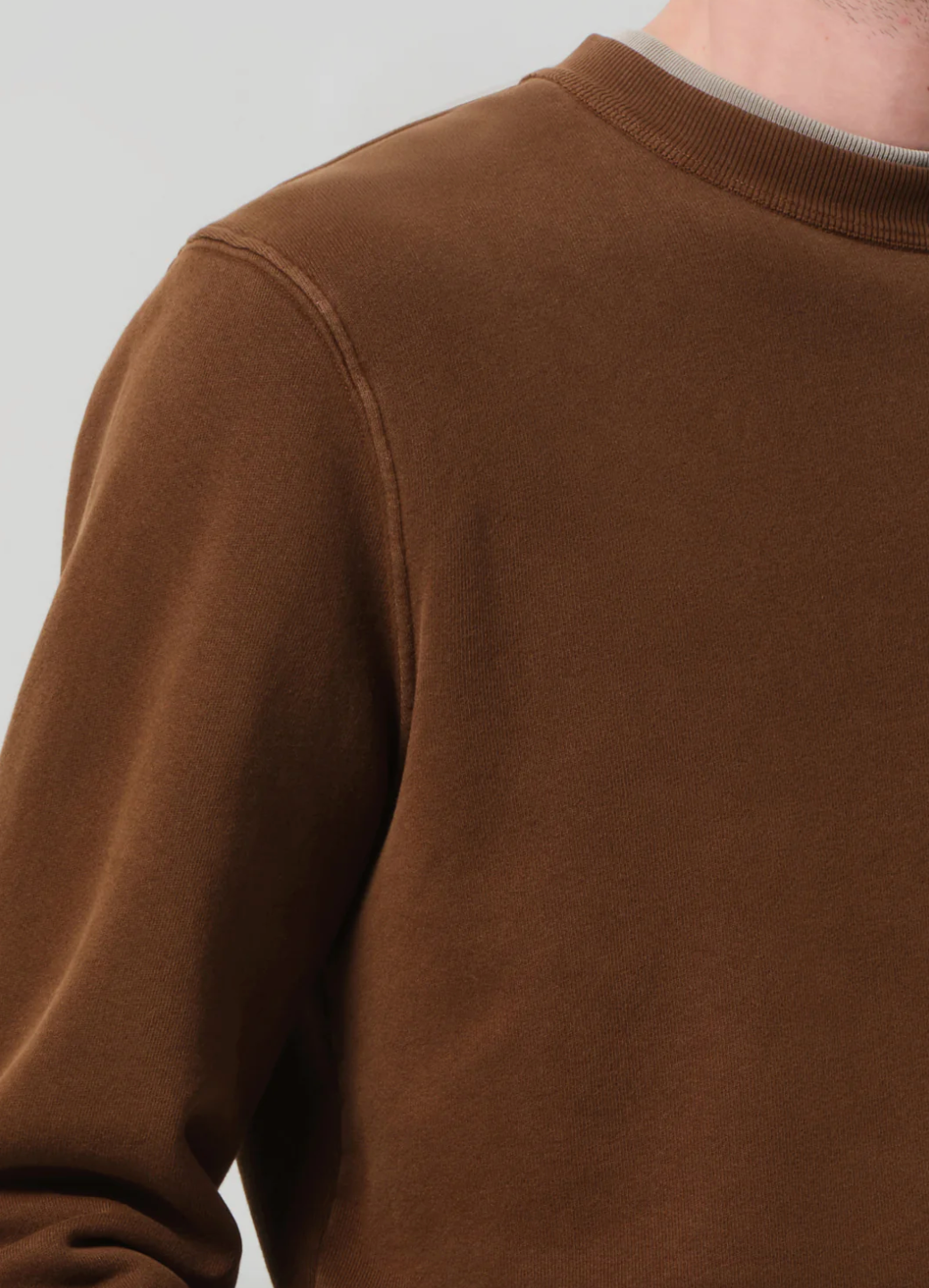 Person wearing Citizens of Humanity Men's Vintage Crewneck Sweatshirt in Copper