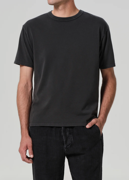 Person wearing Citizens of Humanity Mens Cotton Box Tee in Charred Cedar