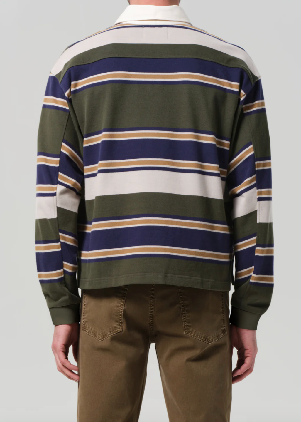 Person wearing Citizens of Humanity Mens Rugby Shirt in Green Stripe