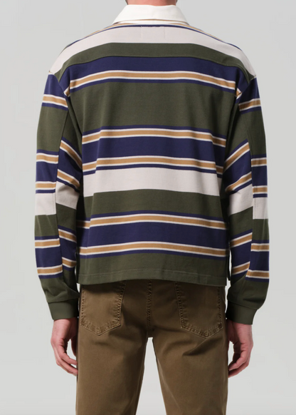 Person wearing Citizens of Humanity Mens Rugby Shirt in Green Stripe
