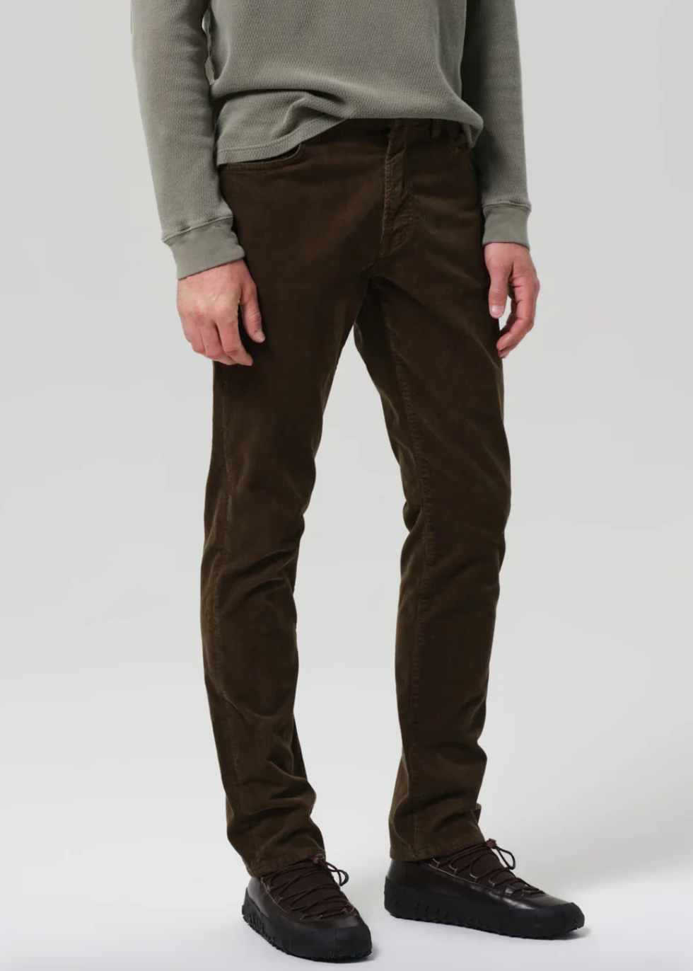 Person wearing Citizens of Humanity The Gage Stretch Cord in Vetiver