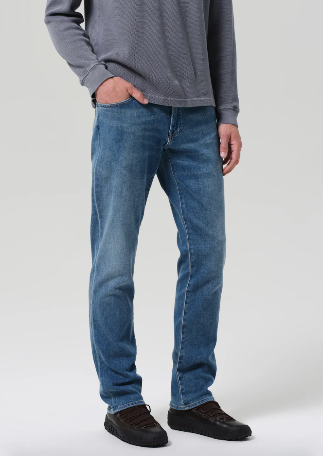 Person wearing Citizens of Humanity mens Gage Slim Straight Cashmere Denim in Anders