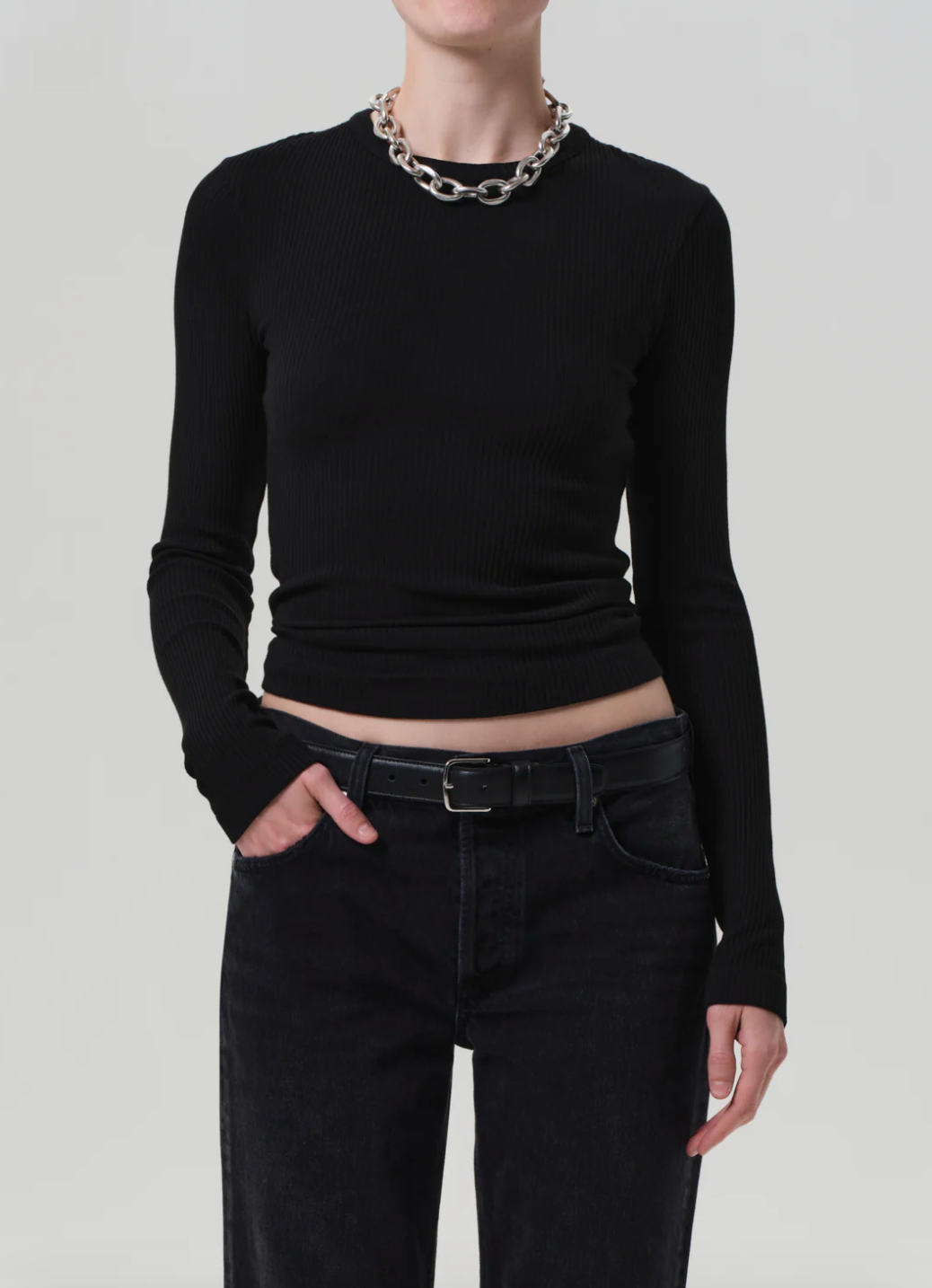 Person wearing Citizens of Humanity womens Bina Crewneck in Black