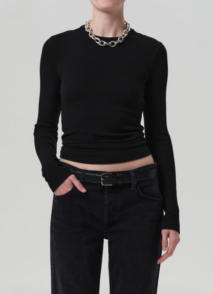 Person wearing Citizens of Humanity womens Bina Crewneck in Black