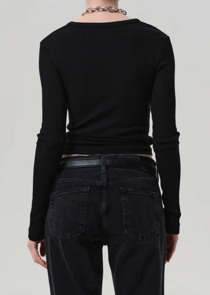 Person wearing Citizens of Humanity womens Bina Crewneck in Black