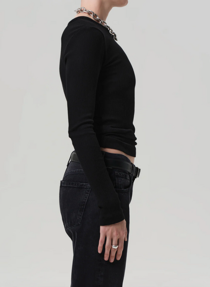 Person wearing Citizens of Humanity womens Bina Crewneck in Black