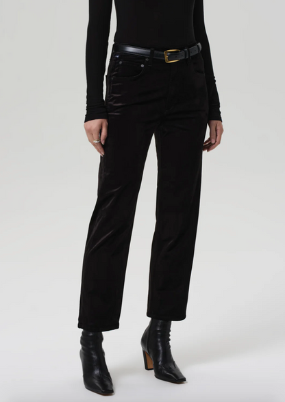Person wearing Citizens of Humanity womens Delfina Straight Velvet In Black