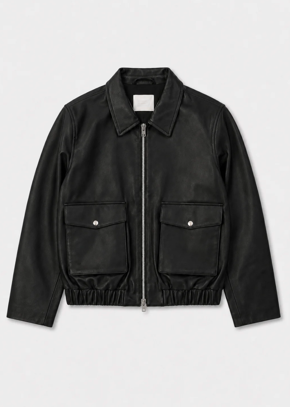 Citizens of Humanity womens Zip Front Leather Bomber Jacket in Black