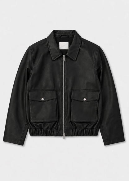 Citizens of Humanity womens Zip Front Leather Bomber Jacket in Black