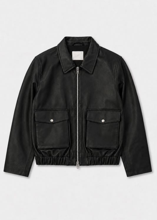 Citizens of Humanity womens Zip Front Leather Bomber Jacket in Black