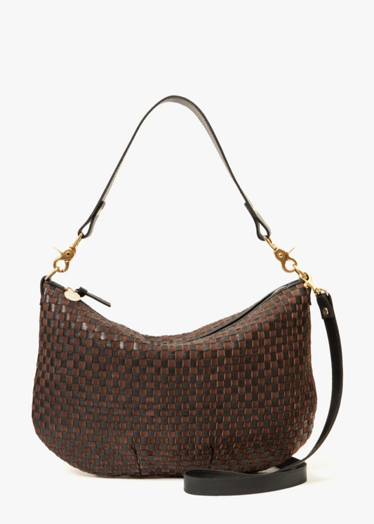 Clare V Moyen Messenger Bag in Black & Chocolate Woven Checker Leather