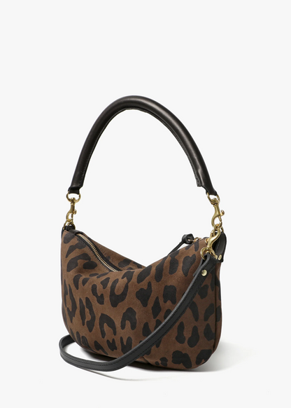 Clare V Petit Moyen Messenger in Cocoa Pablo Cat printed Suede bag