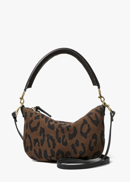 Clare V Petit Moyen Messenger in Cocoa Pablo Cat printed Suede bag
