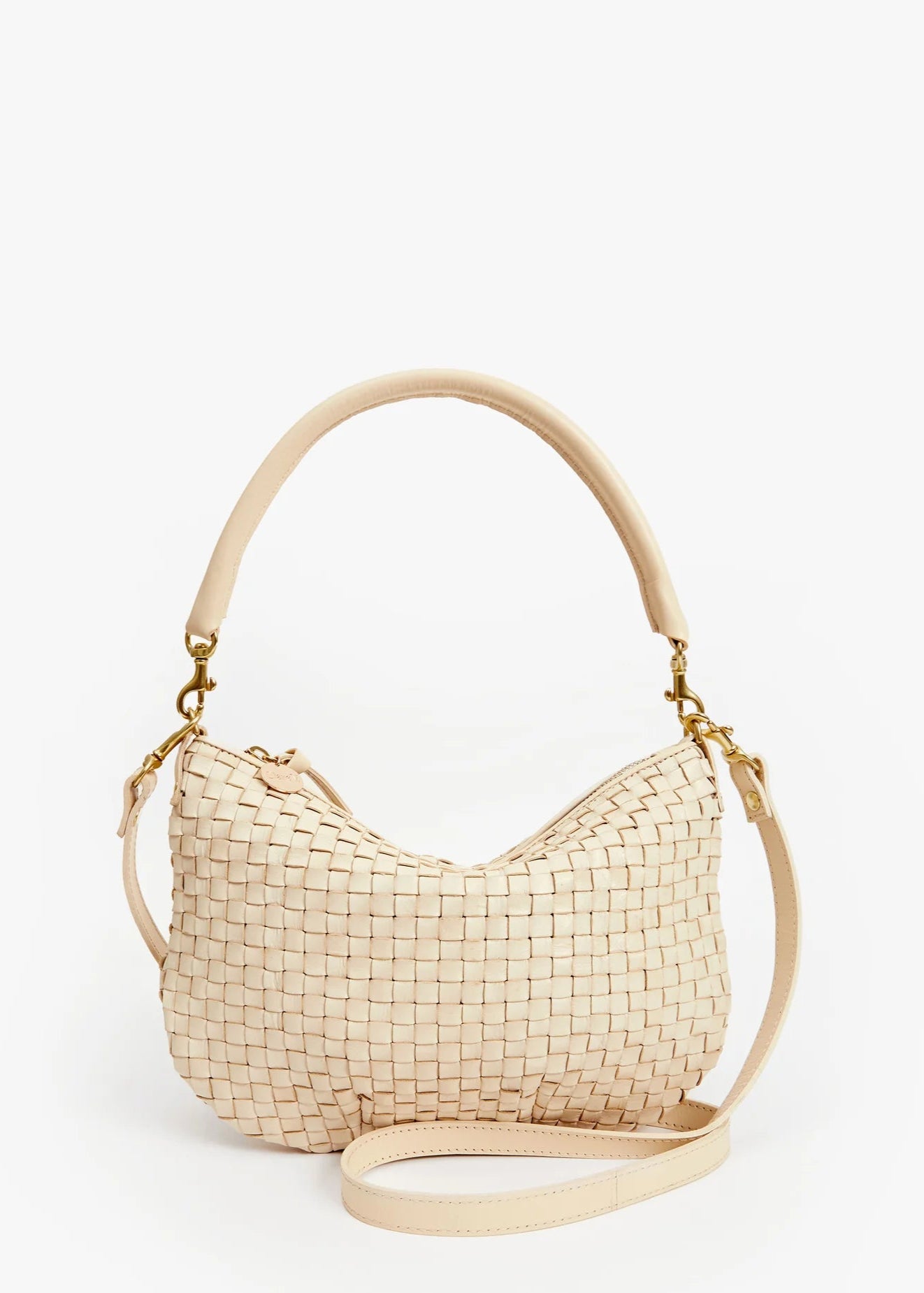 Clare V Petit Moyen Messenger in Cream Woven Checker
