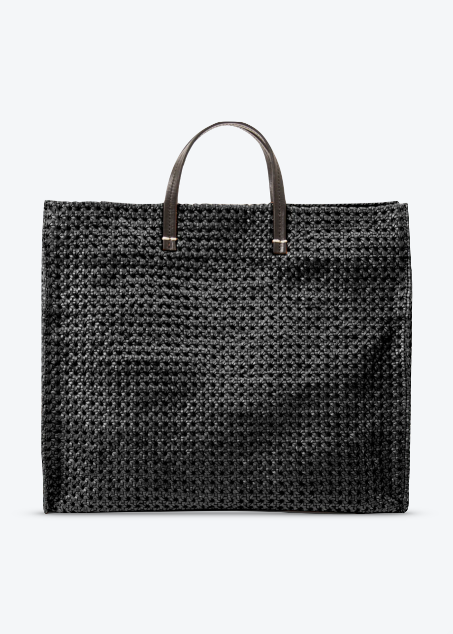 Clare V Simple Tote in Black Rattan Leather