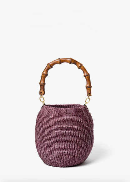Clare V Straw Pot De Miel Bag in Black with Bamboo Handle