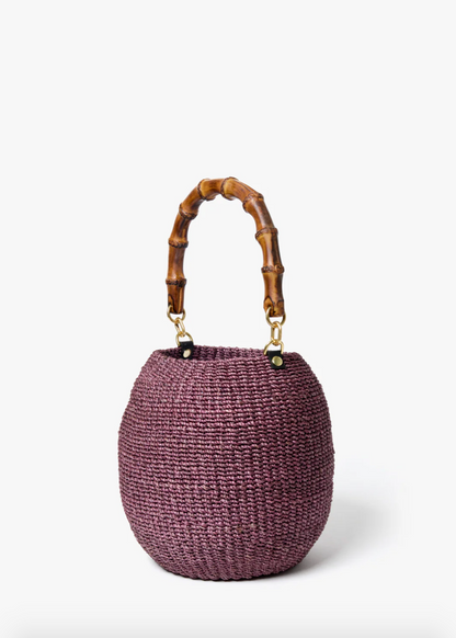 Clare V Straw Pot De Miel Bag in Black with Bamboo Handle