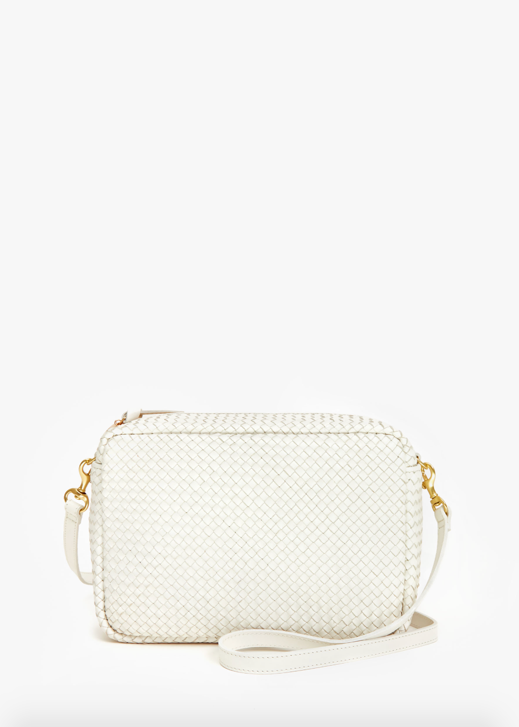 Clare V woven leather Marisol Bag in brie cream white checker