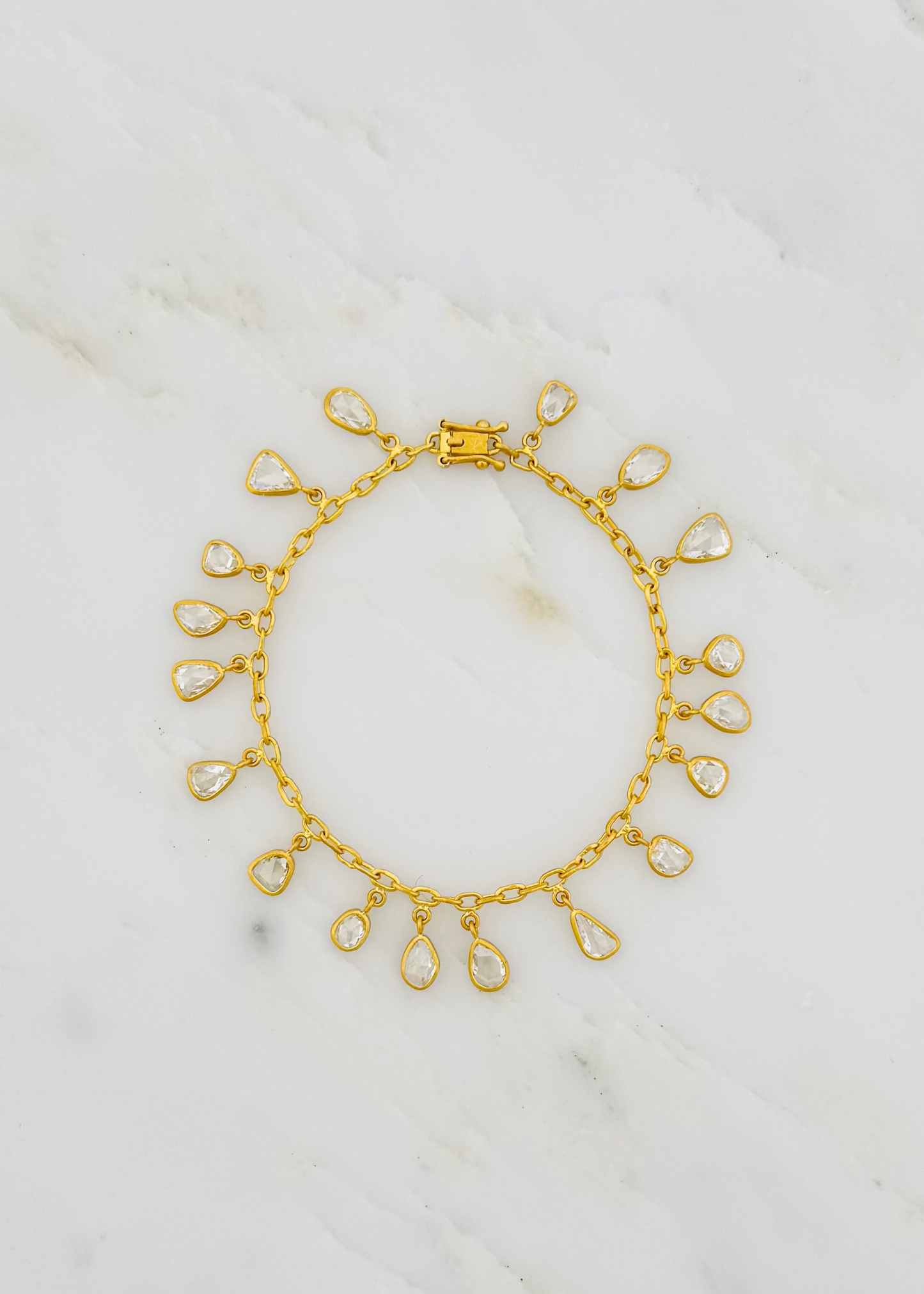 DARIUS JEWELS FINE JEWELRY 18K YELLOW GOLD  One-of-a-Kind Rose Cut Diamond Veil Mini Fairy Chain Bracelet