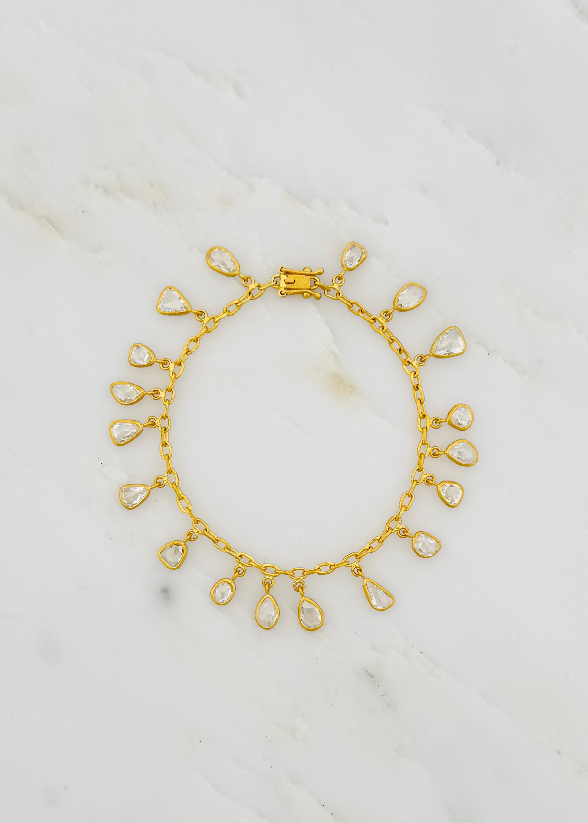 DARIUS JEWELS FINE JEWELRY 18K YELLOW GOLD  One-of-a-Kind Rose Cut Diamond Veil Mini Fairy Chain Bracelet