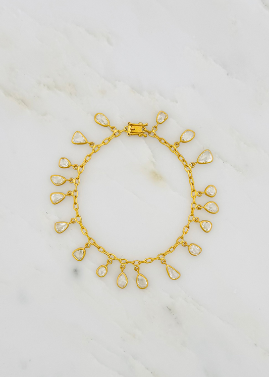 DARIUS JEWELS FINE JEWELRY 18K YELLOW GOLD  One-of-a-Kind Rose Cut Diamond Veil Mini Fairy Chain Bracelet