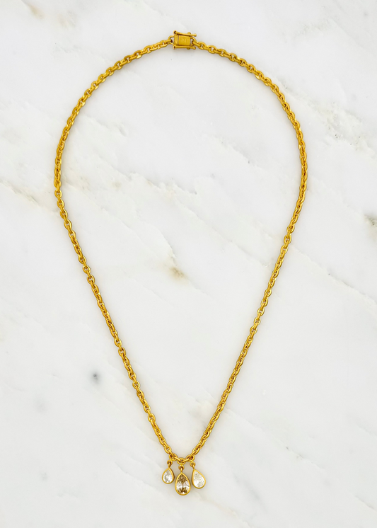 Darius Jewels fine jewelry 18k yellow gold One-of-a-Kind Triple Pear Diamond Gem Drop Fairy Chain