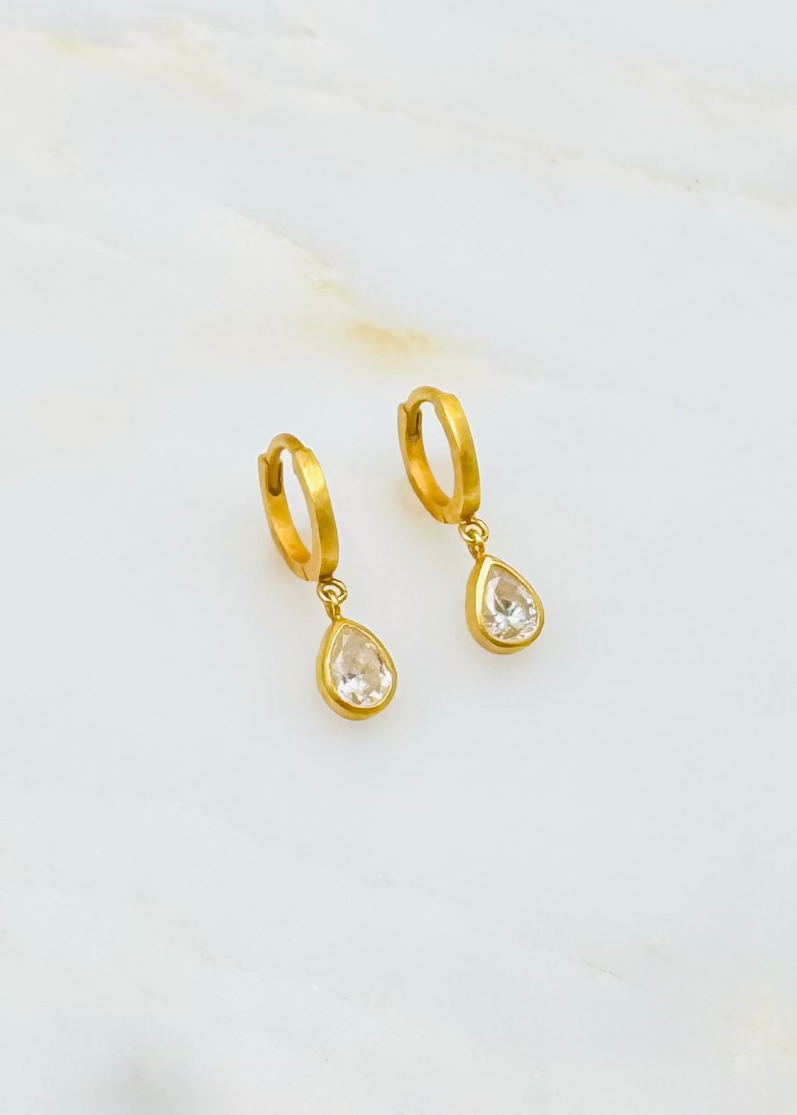 Darius fine jewelry 18k yellow gold Pear Diamond Drop 6.5mm Fairy Hoops 0.6 cts