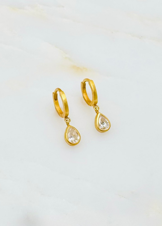 Darius fine jewelry 18k yellow gold Pear Diamond Drop 6.5mm Fairy Hoops 0.6 cts