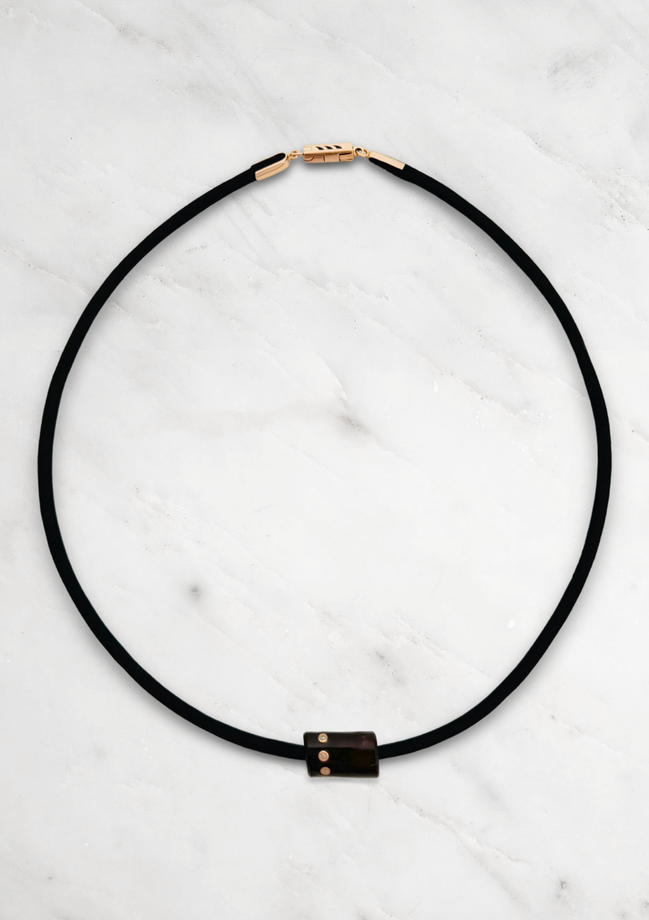 Dezso fine jewelry 18k rose gold Coral Bead with Diamonds on leather cord