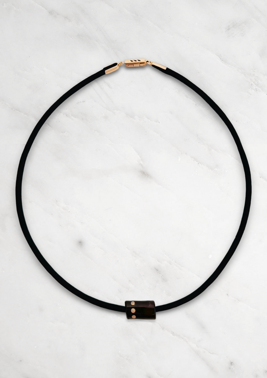 Dezso fine jewelry 18k rose gold Coral Bead with Diamonds on leather cord