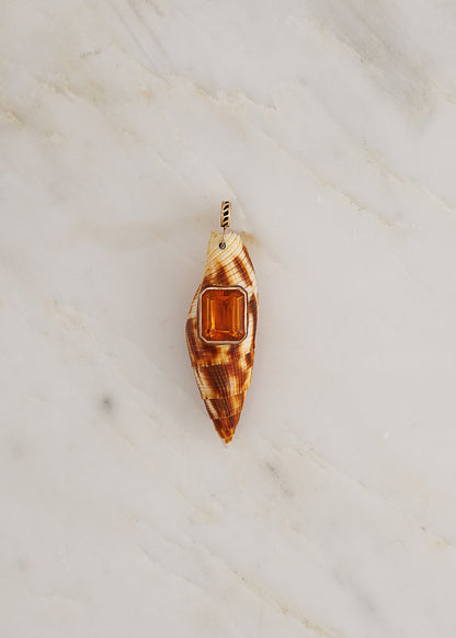 Dezso fine jewelry 18k rose gold Large Natural Seashell with Emerald Cut Citrine
