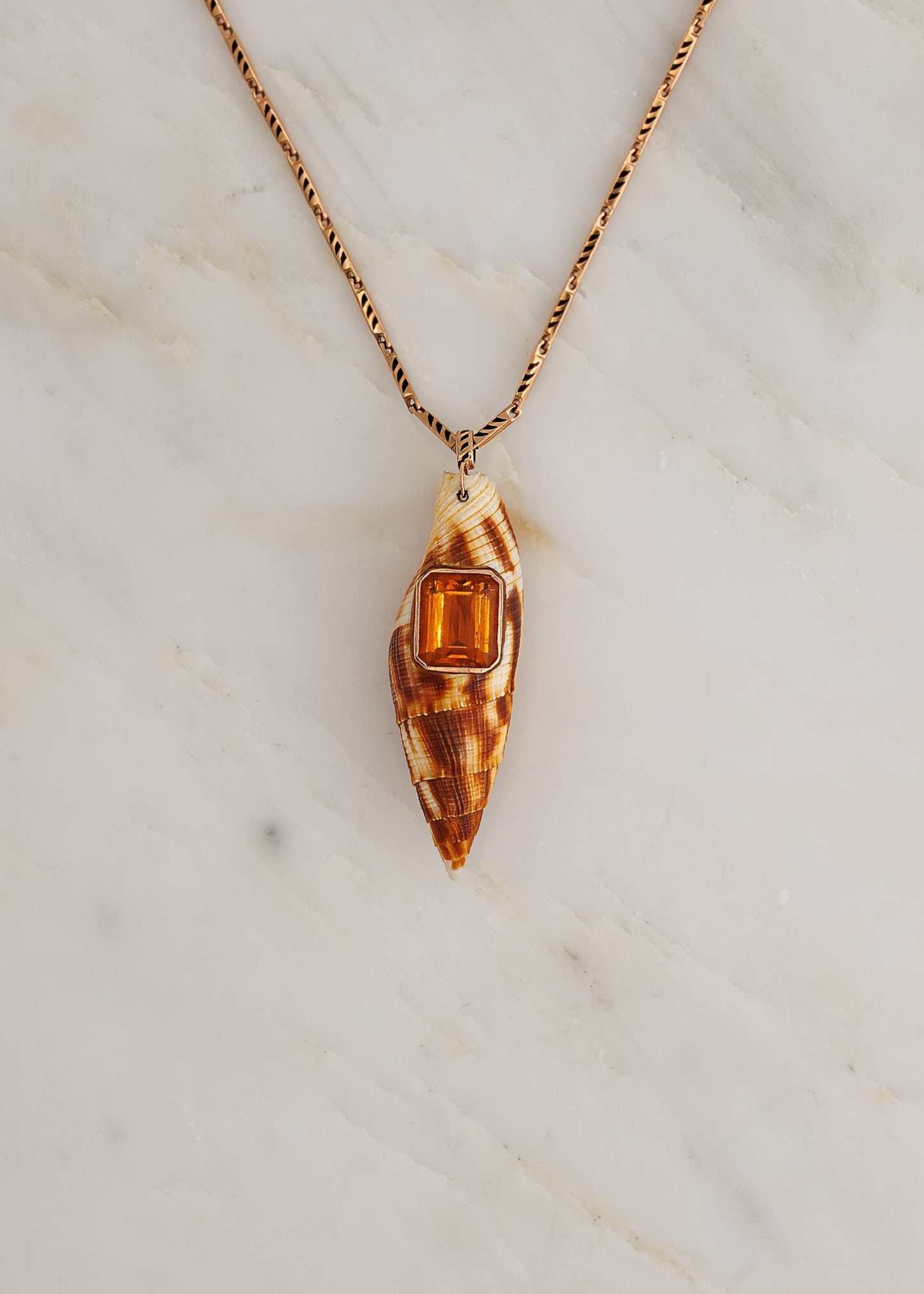 Dezso fine jewelry 18k rose gold Large Natural Seashell with Emerald Cut Citrine