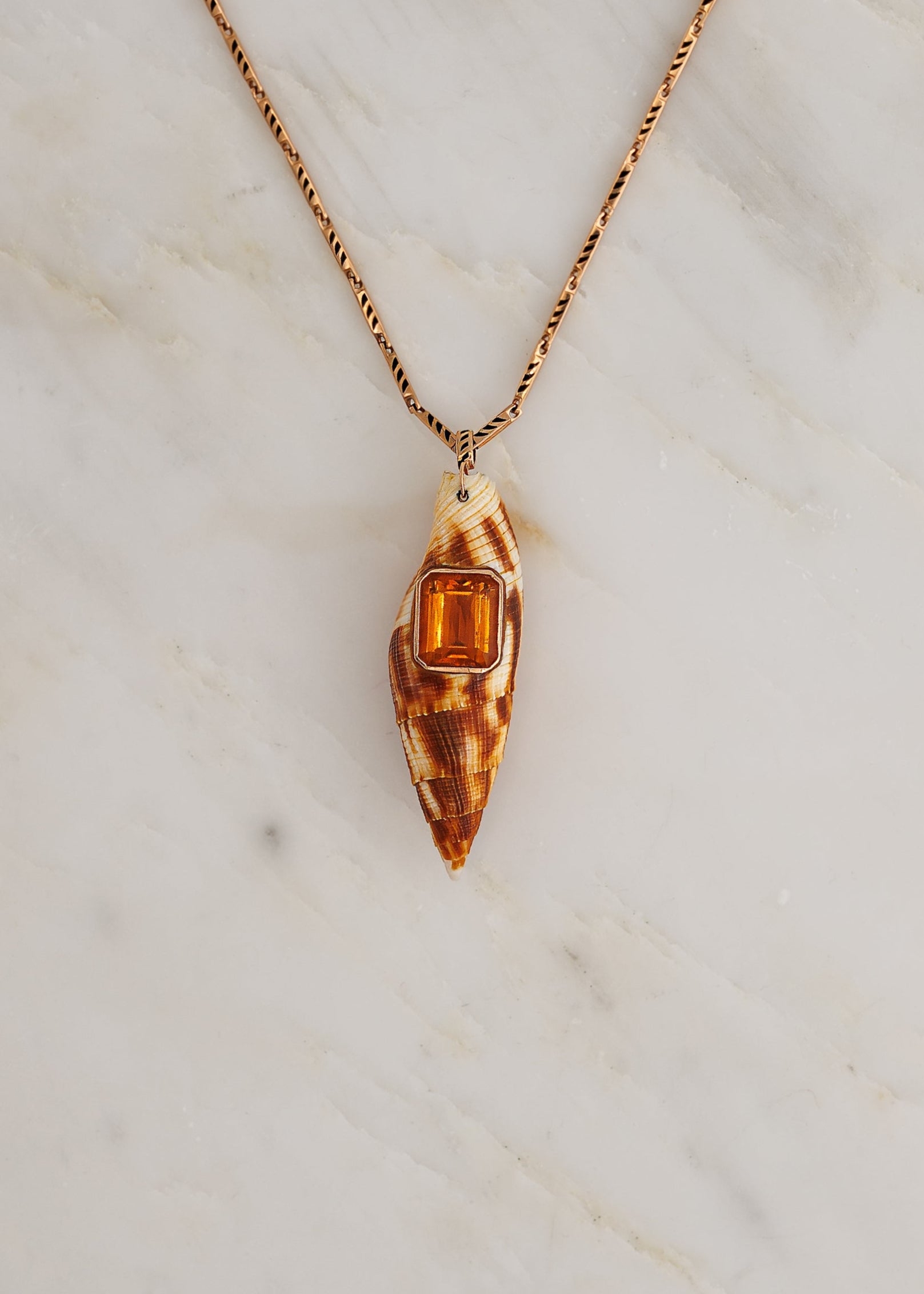 Dezso fine jewelry 18k rose gold Large Natural Seashell with Emerald Cut Citrine