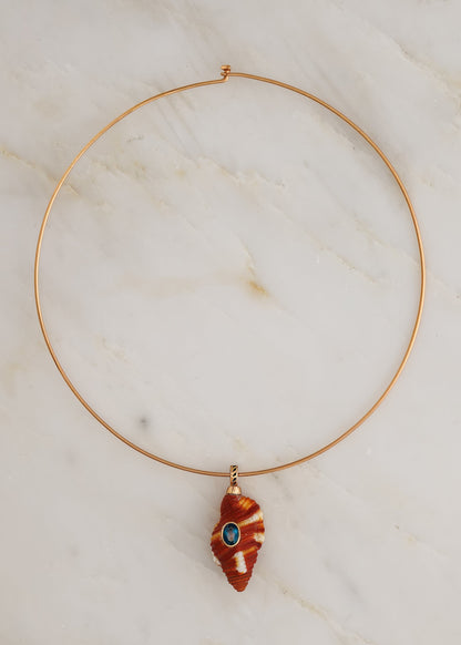 Dezso fine jewelry 18k rose gold Natural Triton Shell with Blue Zircon