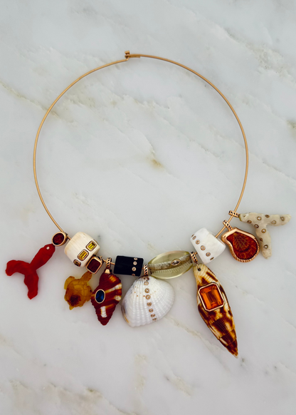 Dezso fine jewelry 18k rose gold wave wire necklace with charms