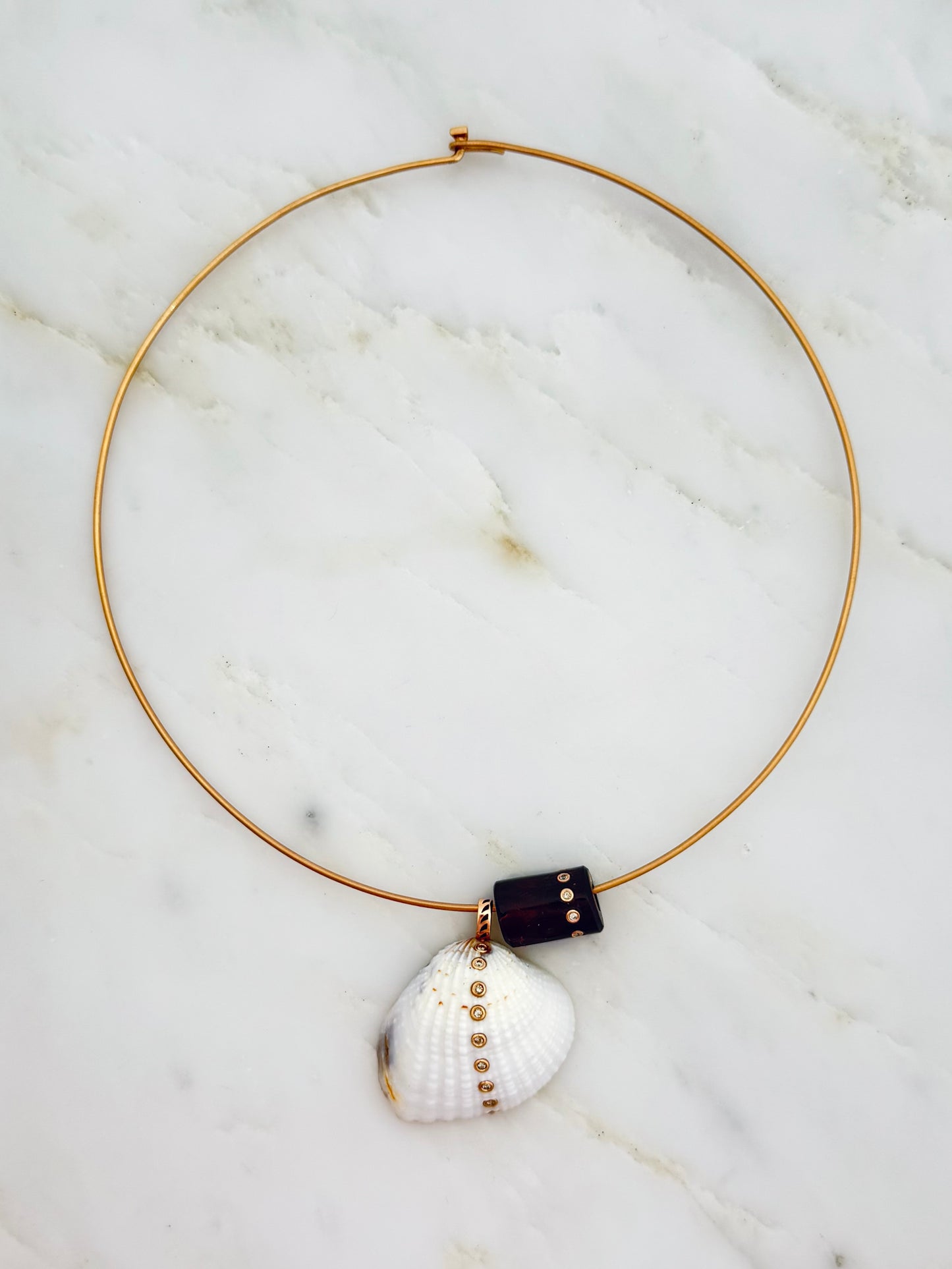 Dezso fine jewelry 18k rose gold wave wire necklace with charms