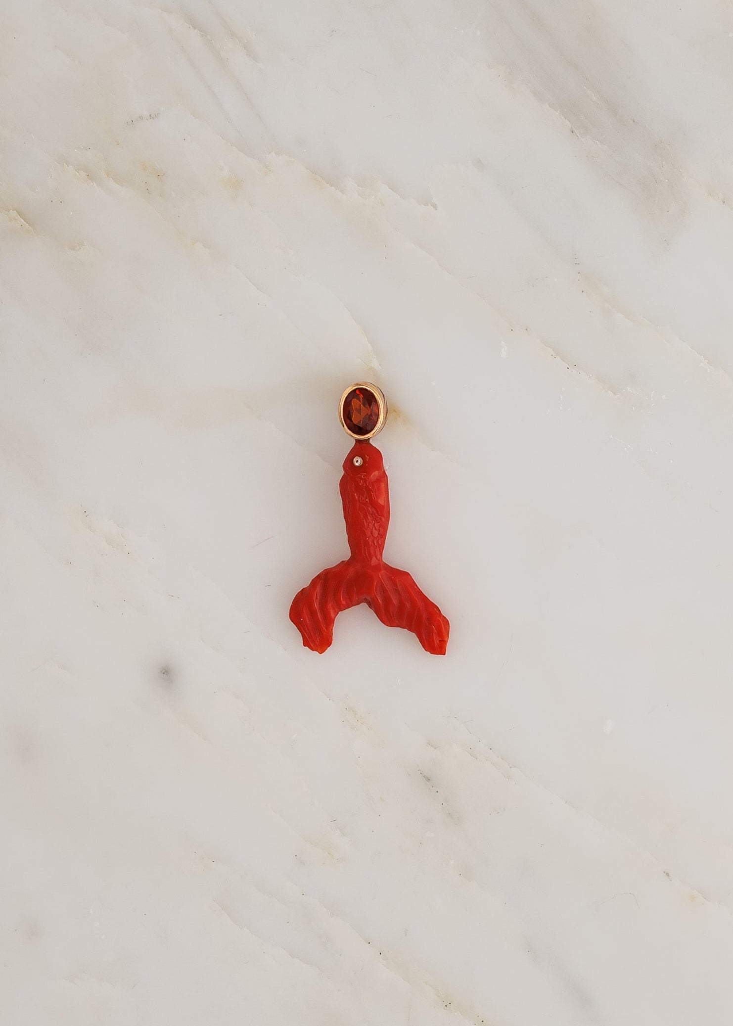 Dezso fine jewelry Hand Carved Coral Fish Charm with Citrine
