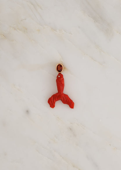 Dezso fine jewelry Hand Carved Coral Fish Charm with Citrine