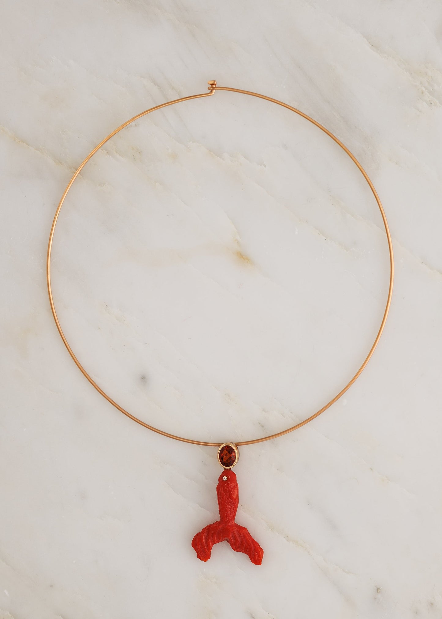 Dezso fine jewelry Hand Carved Coral Fish Charm with Citrine